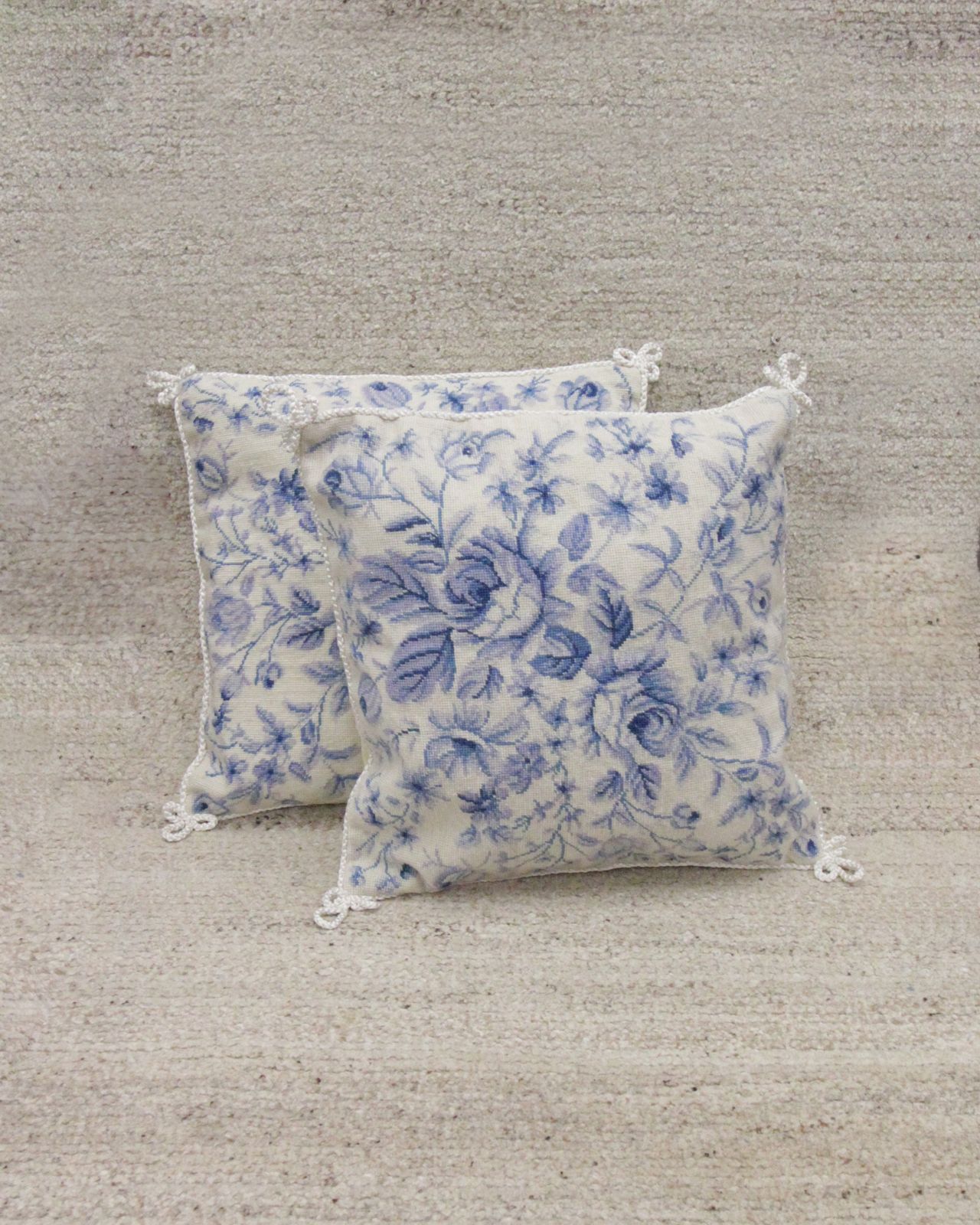 Set Of Two Pillow Case Hand Embroidered Floral Cushion Covers 35x35cm photo for sale