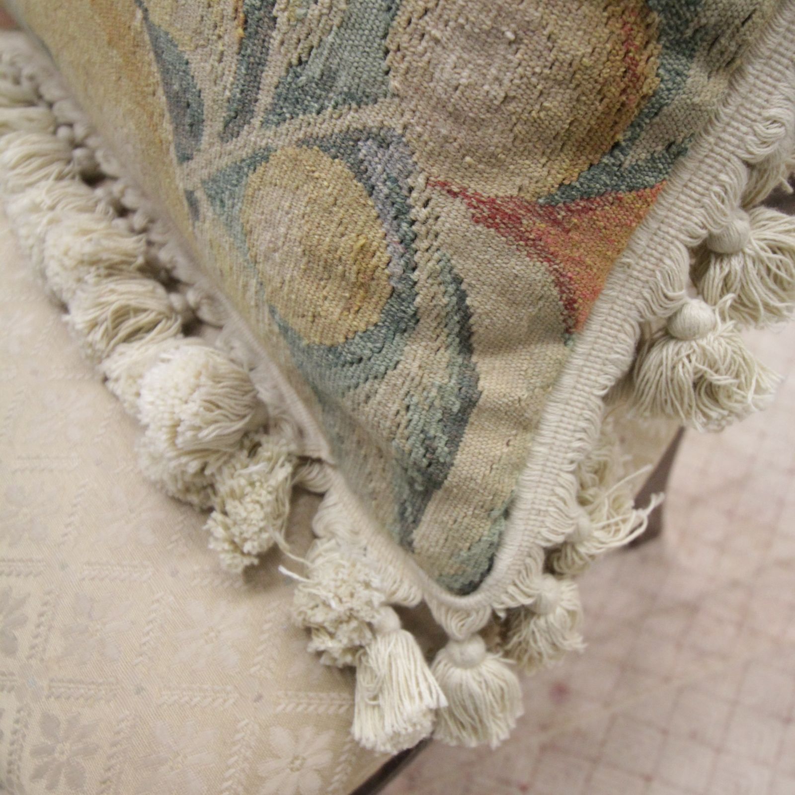 Cream Fruit French Aubusson Cushion Cover, Handwoven Needlepoint Wool Cushion photo vinterior
