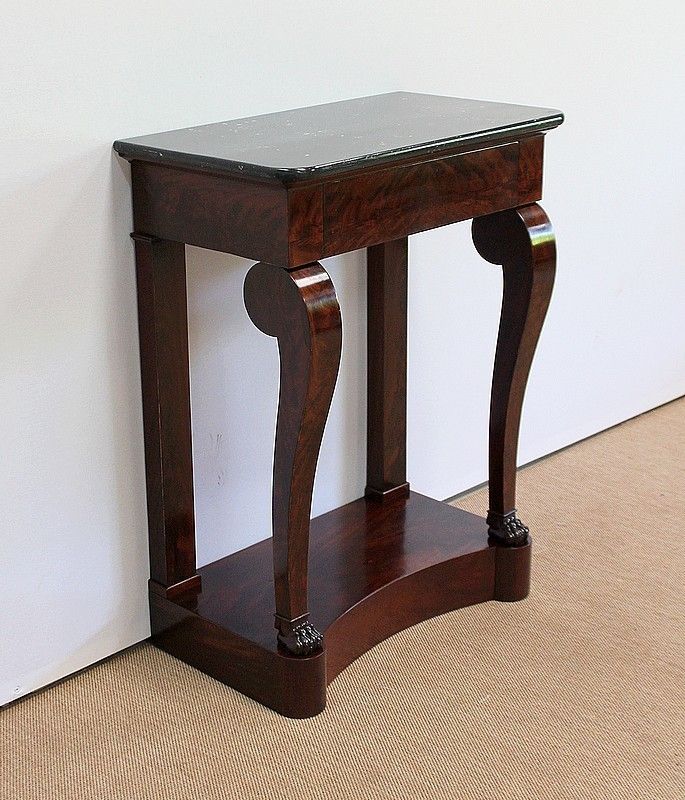 Small Console In Burl Mahogany Veneer From Cuba, Restoration Period Early 19th Century photo furniture