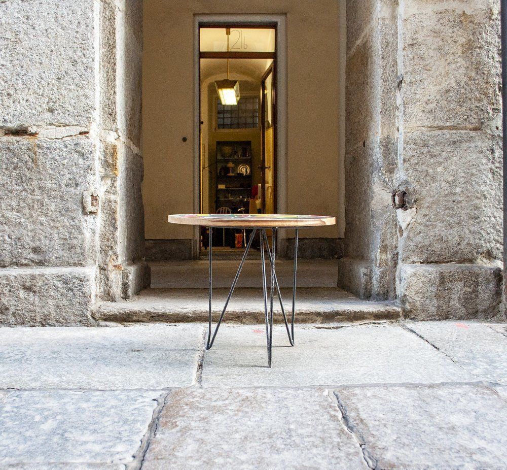Coffee Table In Colored Wood And Metal Legs, Italy, 1950s photo furniture
