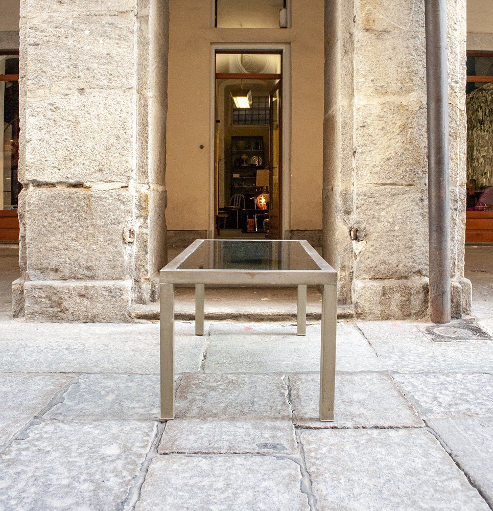 Square Coffee Table In Glass And Nickel Plated Metal, 1970s, Italy photo furniture