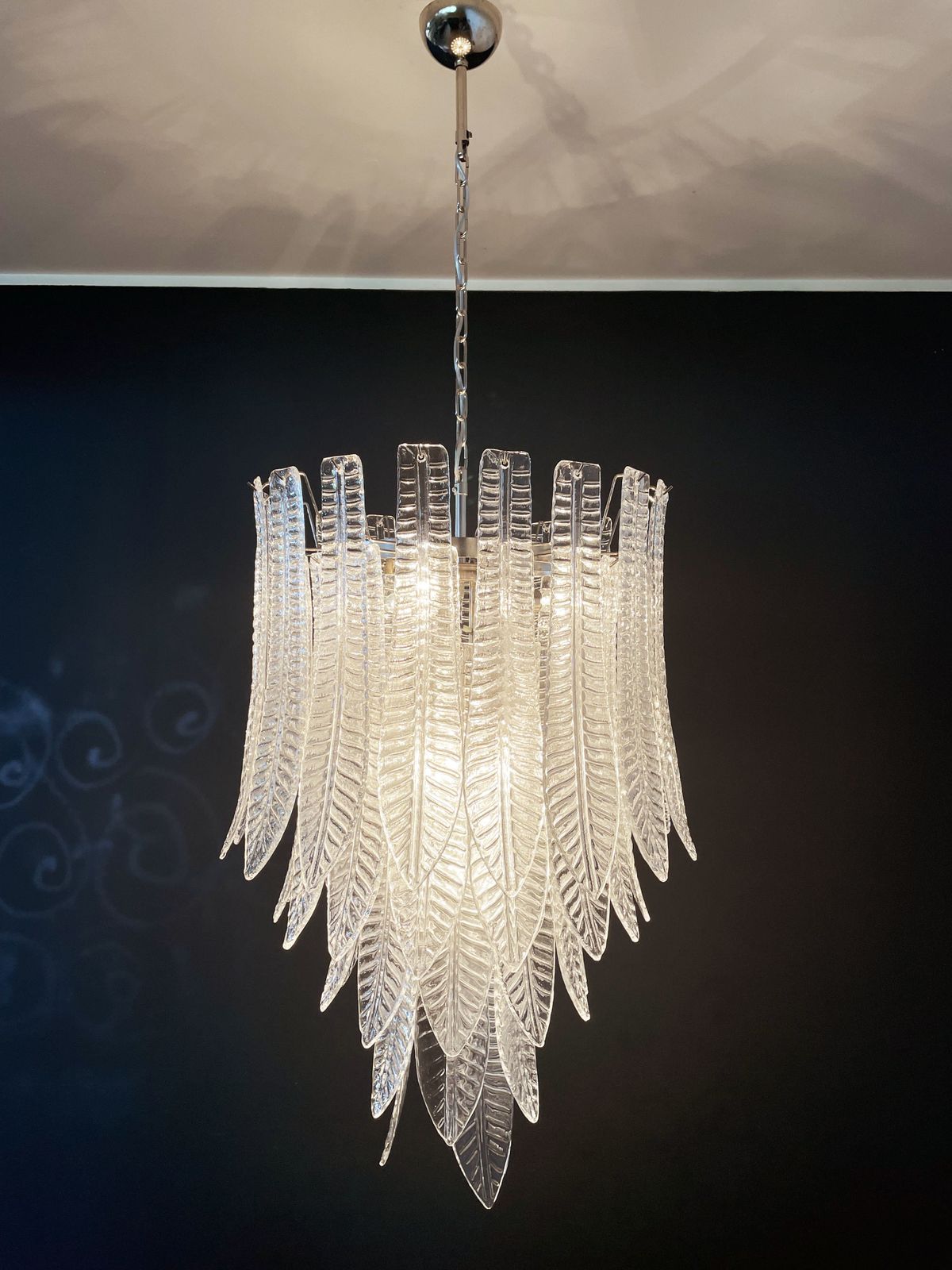 Enorme Lampadario In Vetro Italiano Murano Felci 52 Bicchieri photo vintage