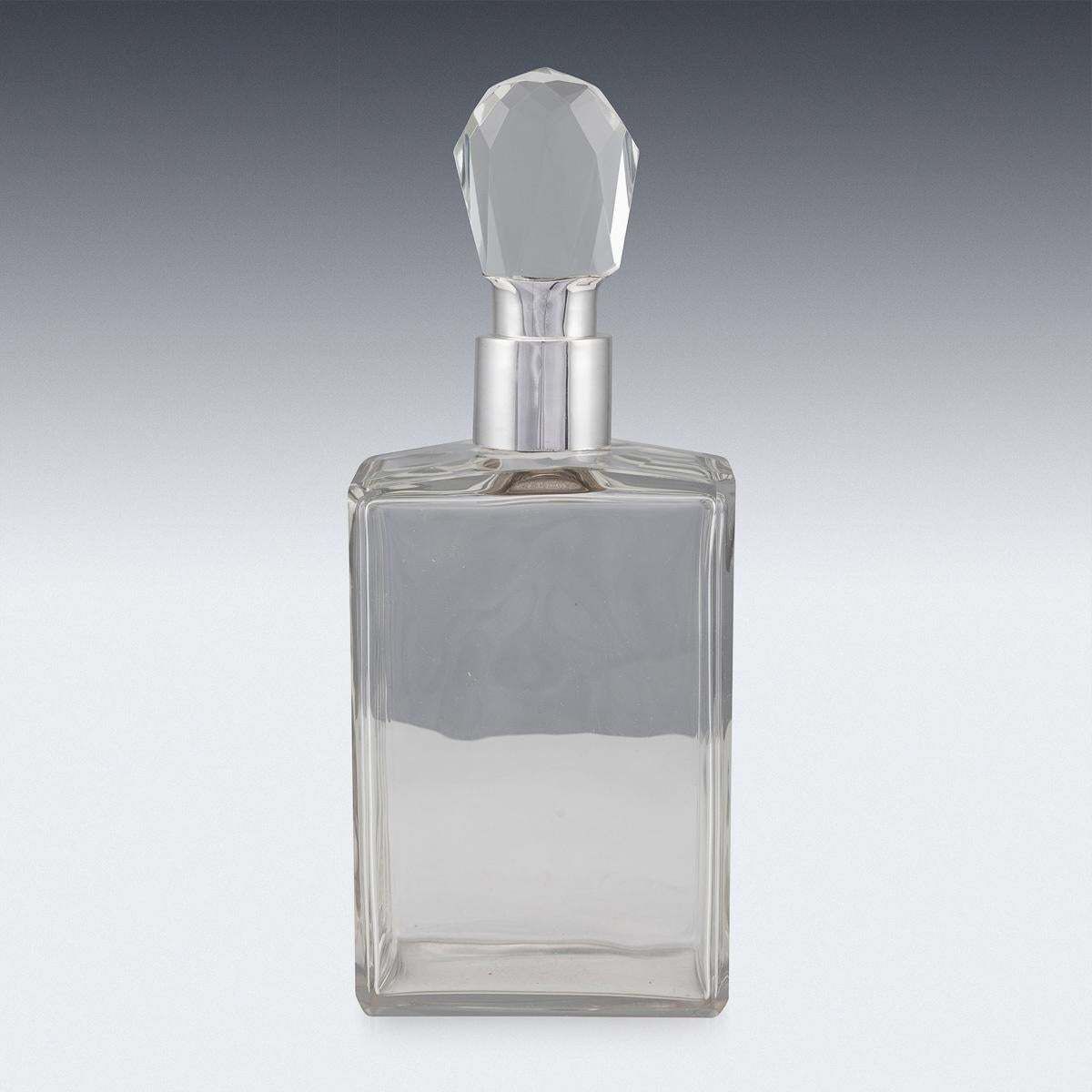 20th Century English Solid Silver & Glass Spirit Decanter With Lock & Key C.1928 photo for sale