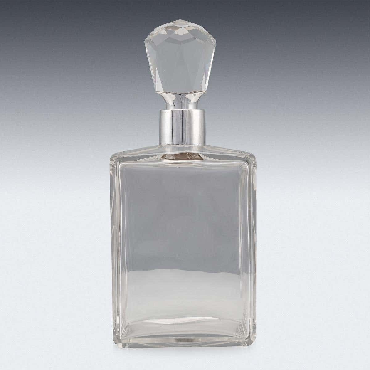 20th Century English Solid Silver & Glass Spirit Decanter With Lock & Key C.1927 photo for sale