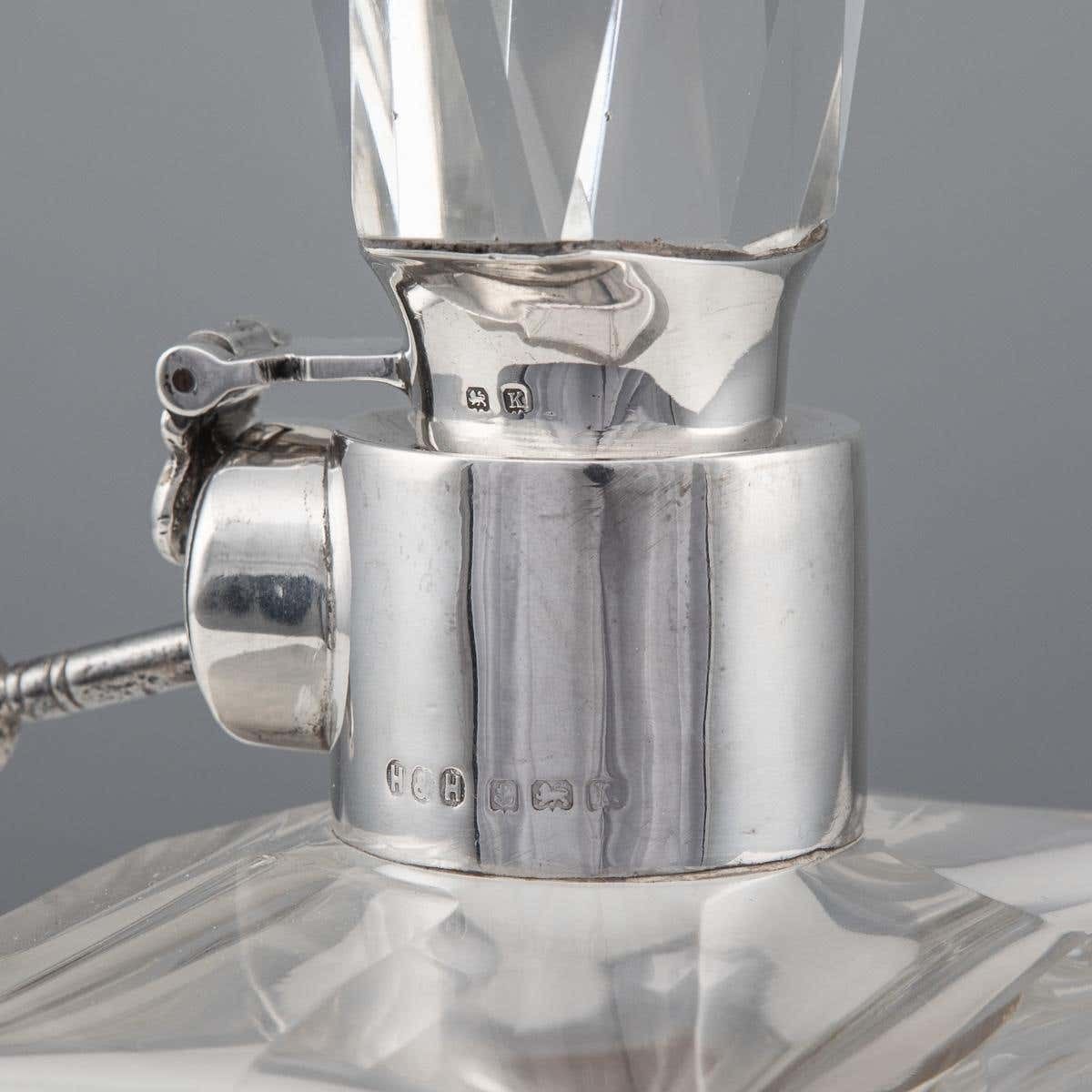 photo for sale 20th Century English Solid Silver & Glass Spirit Decanter With Lock & Key C.1927