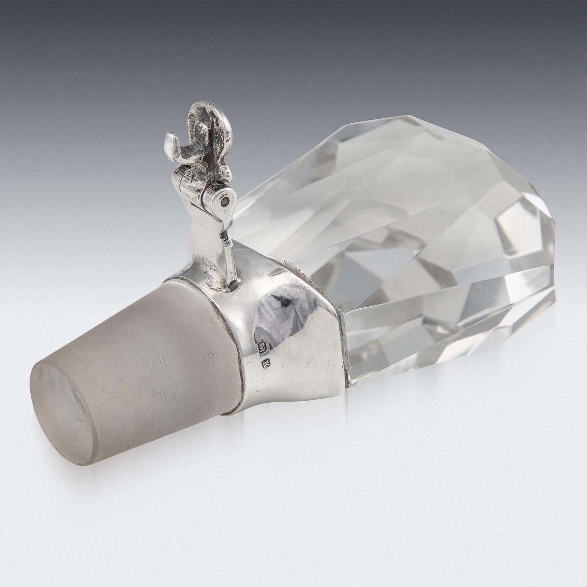 Home Decor 20th Century English Solid Silver & Glass Spirit Decanter With Lock & Key C.1927 photo