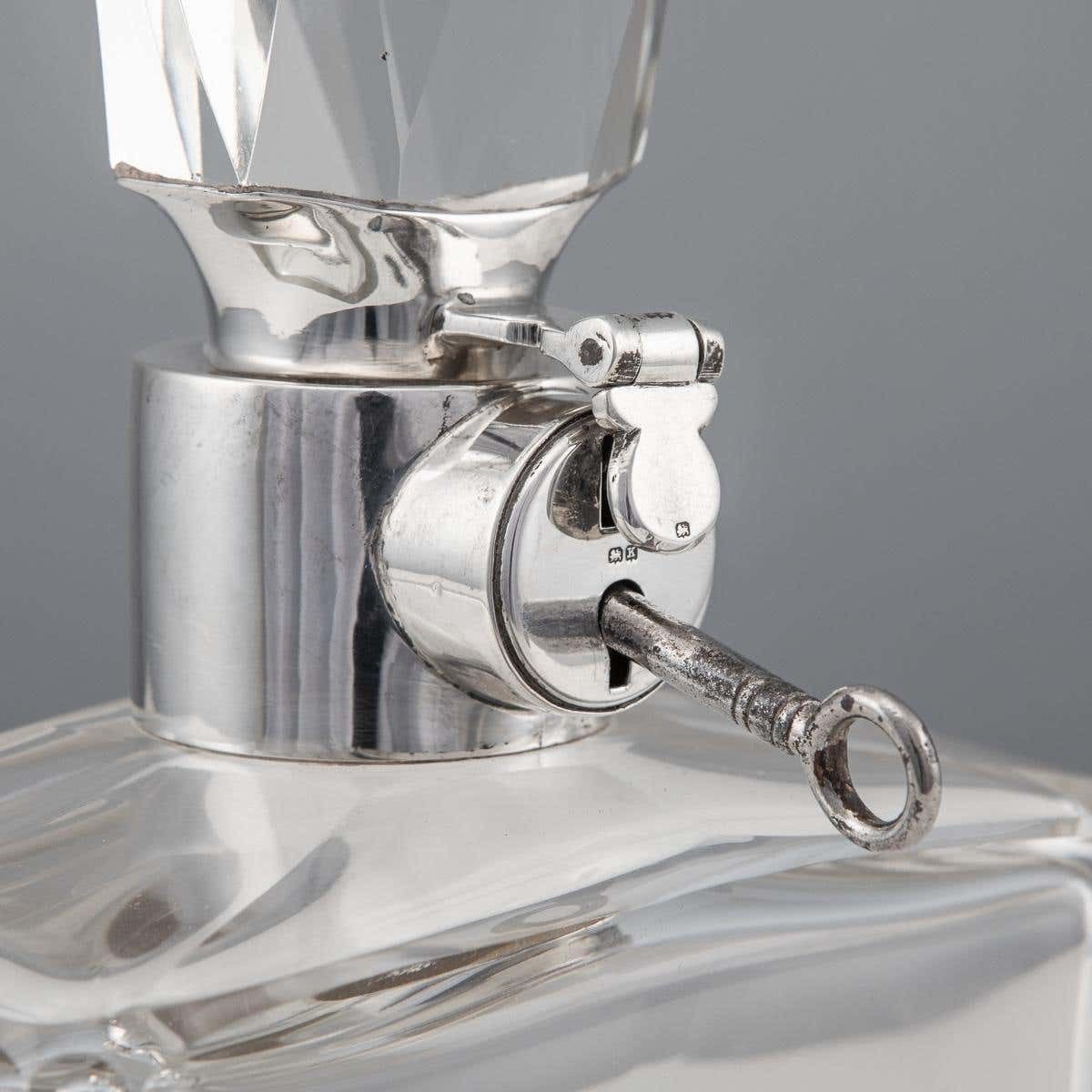 2246.0 20th Century English Solid Silver & Glass Spirit Decanter With Lock & Key C.1927 photo