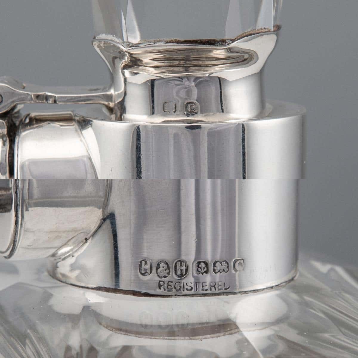 20th Century English Solid Silver & Glass Spirit Decanter With Lock & Key C.1934 photo buy