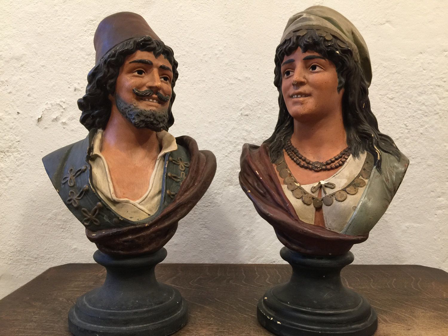 Pair Of Circa 1900 Plaster Busts Of Woman And Man
