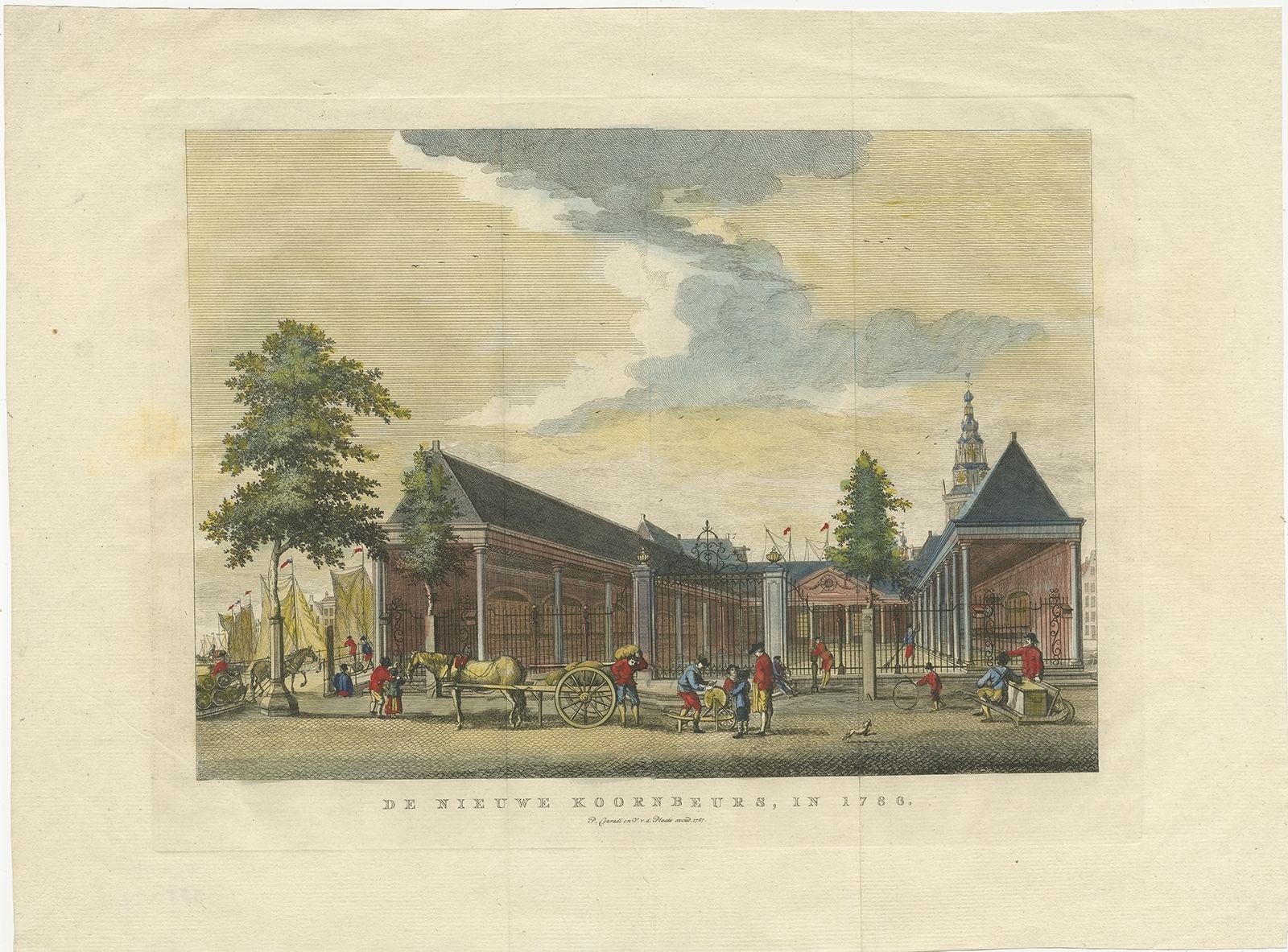 Antique Print Of The 'Korenbeurs' By Conradi (1787)