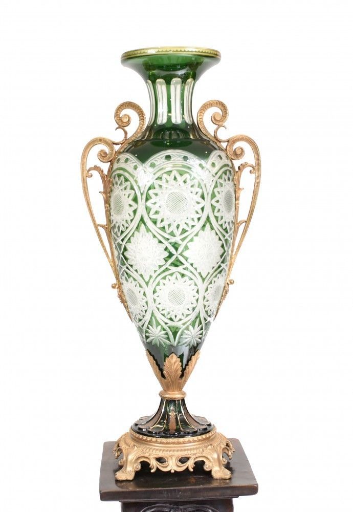 Pair French Vases Empire Cut Glass Amphora Urns photo for sale