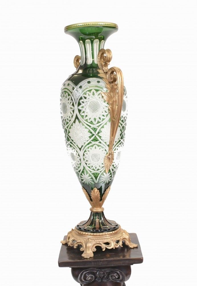 Pair French Vases Empire Cut Glass Amphora Urns photo vinterior