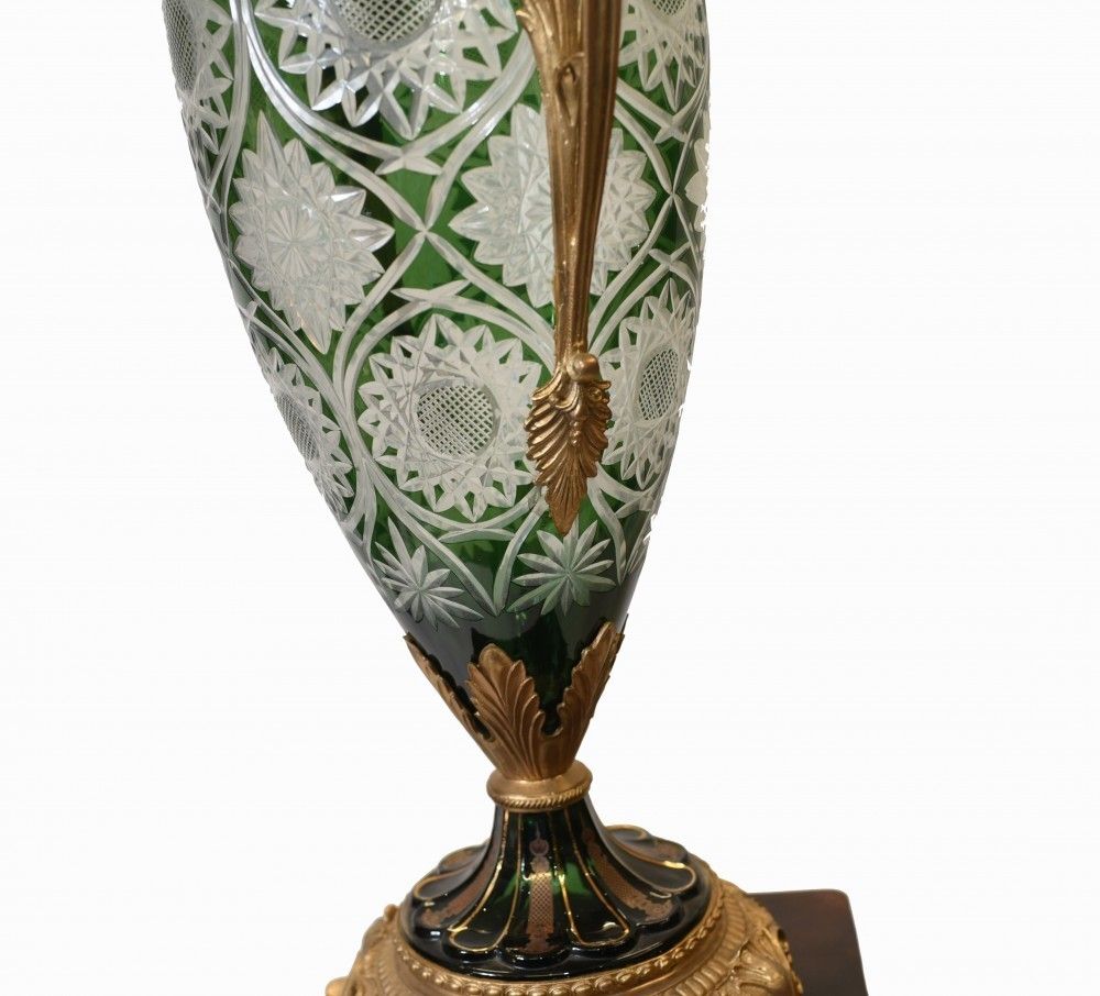 Home Decor Pair French Vases Empire Cut Glass Amphora Urns photo