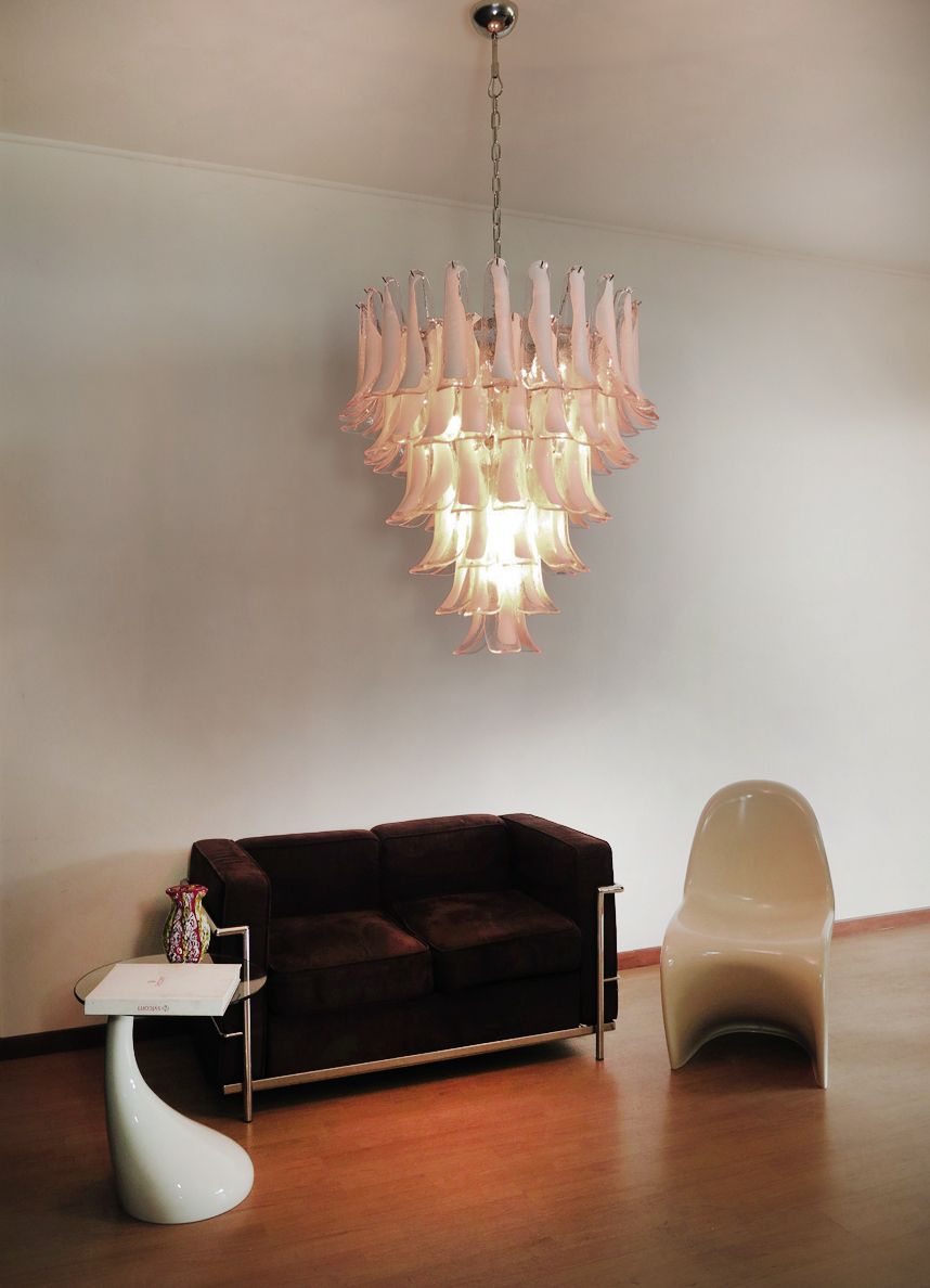 Italian Vintage Murano Chandelier In The Manner Of Mazzega 75 Pink Glass Petals photo furniture