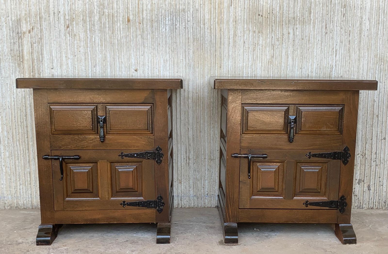 20th Pair Of Spanish Nightstands With One Drawers, Door And Iron Hardware photo furniture