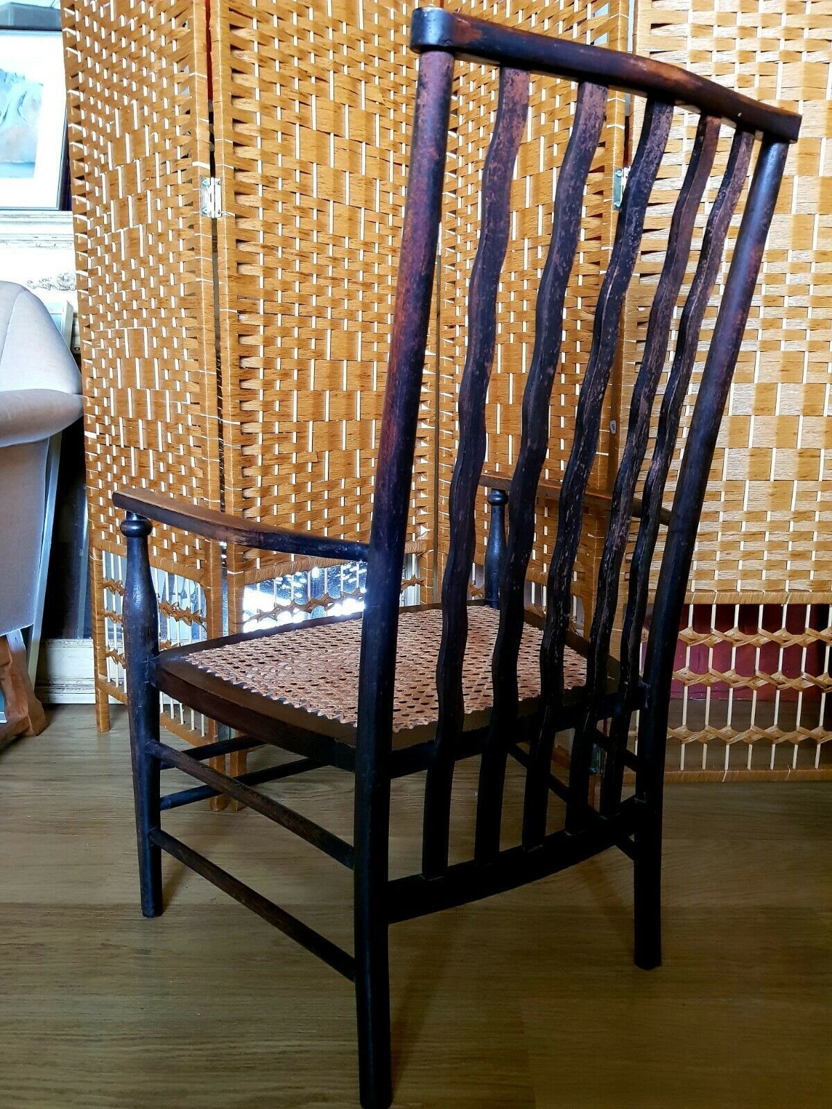 A Liberty Of London Morris Caned Wavy Stickback Early Antique 20th C Armchair photo for sale