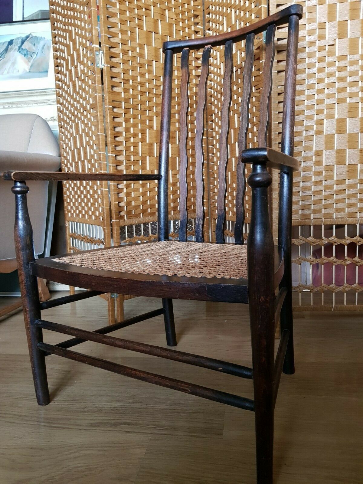 A Liberty Of London Morris Caned Wavy Stickback Early Antique 20th C Armchair photo 301.0