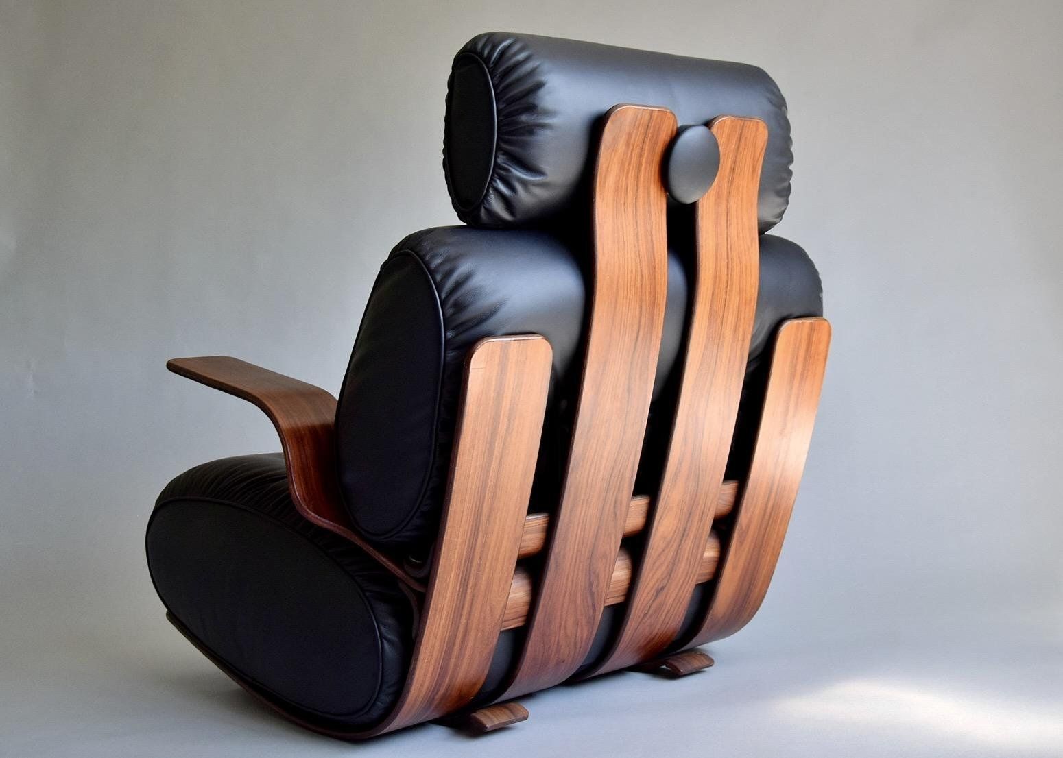 French Rocking Chair In Plywood And Leather 1970s photo vinterior