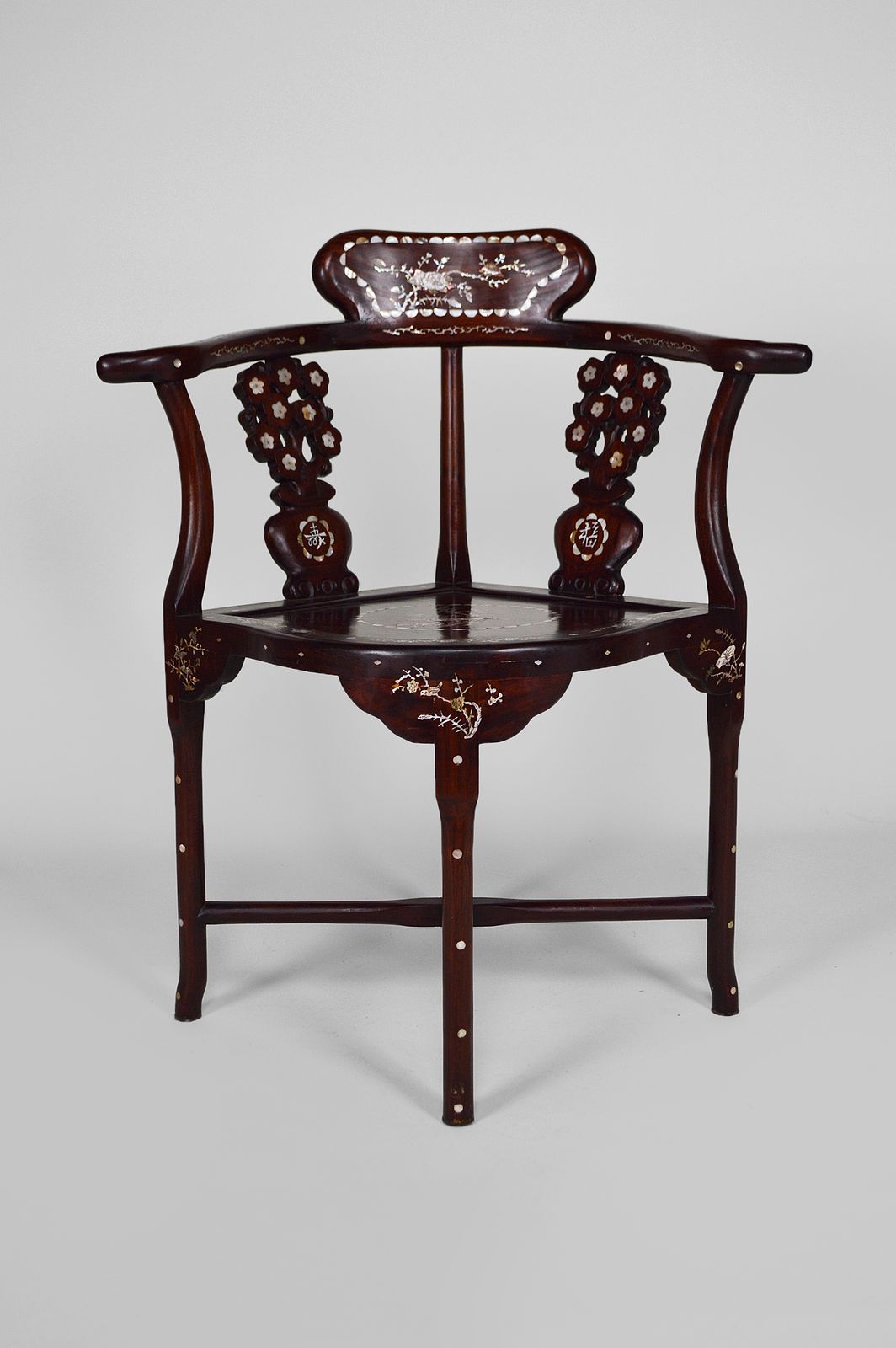 Asian Carved Inlaid Wood Armchairs, Early 20th Century, Set Of 4 photo vinterior