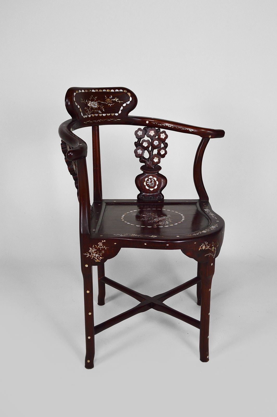 Asian Carved Inlaid Wood Armchairs, Early 20th Century, Set Of 4 photo buy