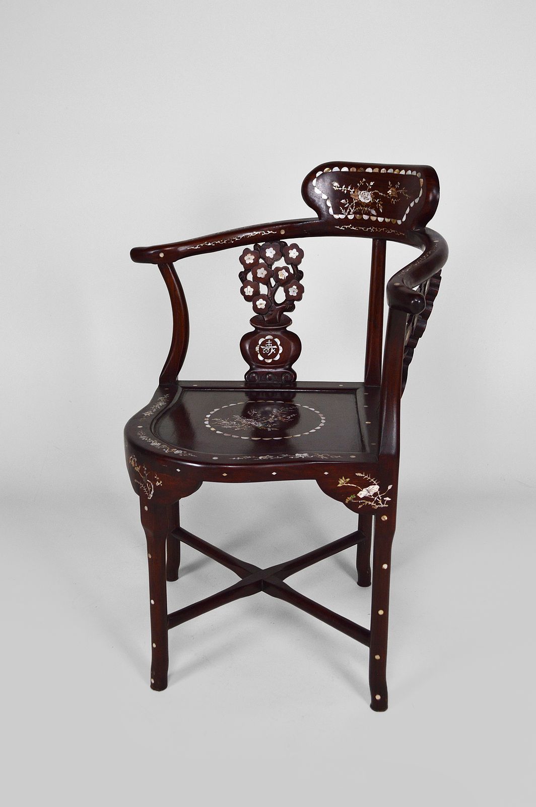 2800.0 Asian Carved Inlaid Wood Armchairs, Early 20th Century, Set Of 4 photo