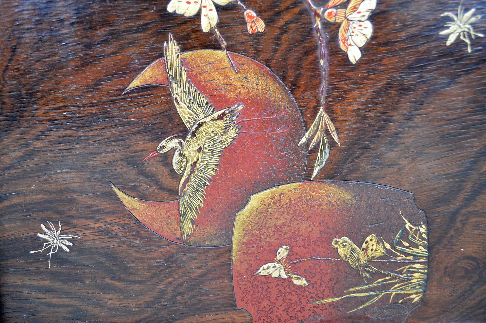 French Japonism Carved Wood & Lacquered Panels Side Table, 1880s photo vinterior