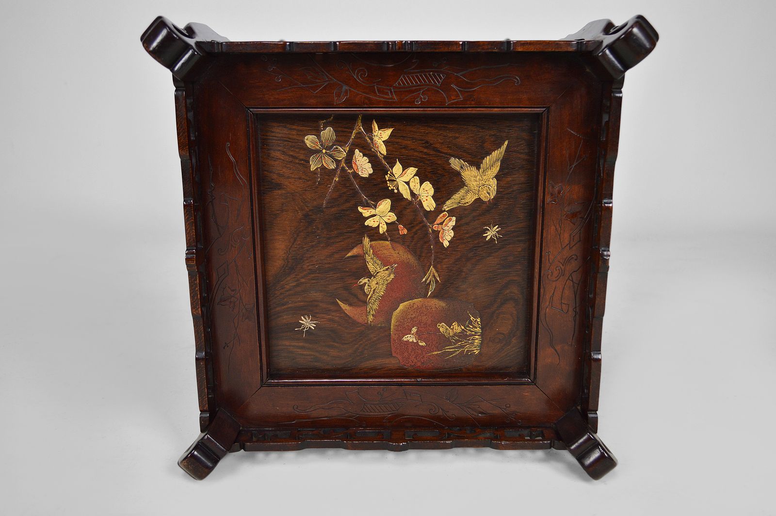 photo furniture French Japonism Carved Wood & Lacquered Panels Side Table, 1880s