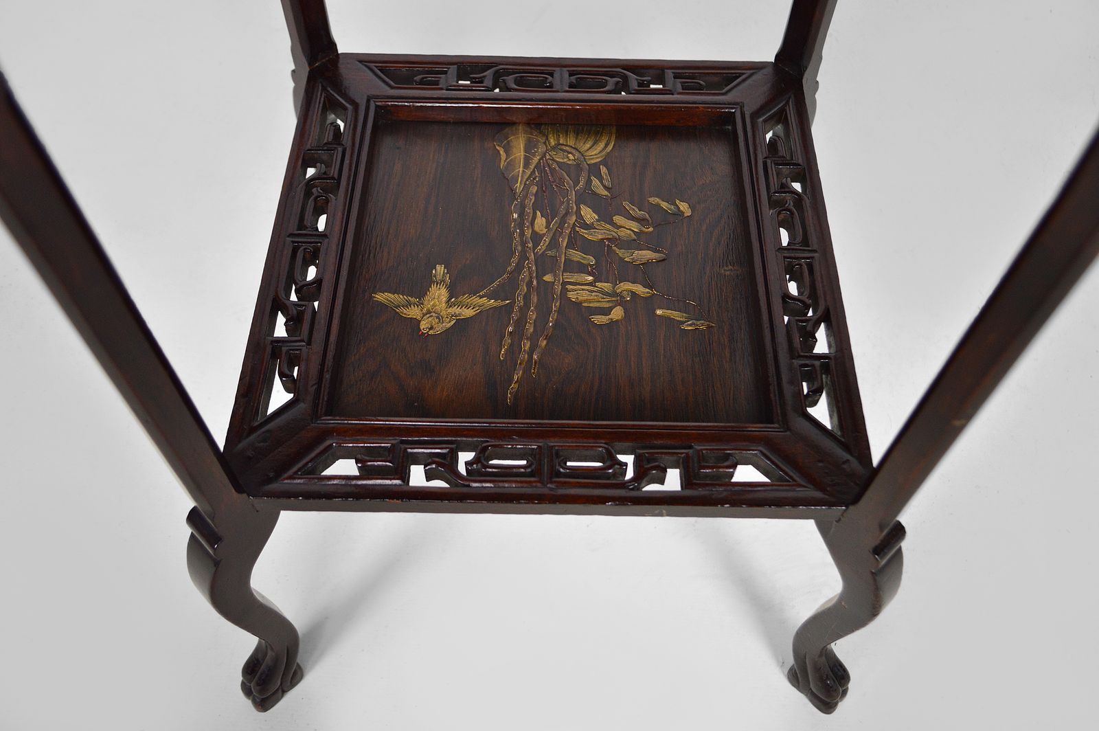 2400.0 French Japonism Carved Wood & Lacquered Panels Side Table, 1880s photo