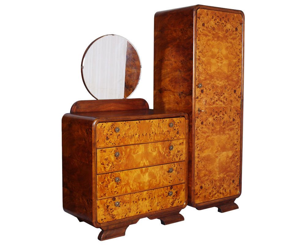 Art Decò Bedroom Set Osvaldo Borsani Manner, Birch And Walnut Burl Period, 1930s photo for sale