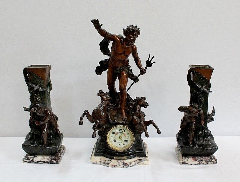 3 Piece Spelter Fireplace Set, Early 20th Century