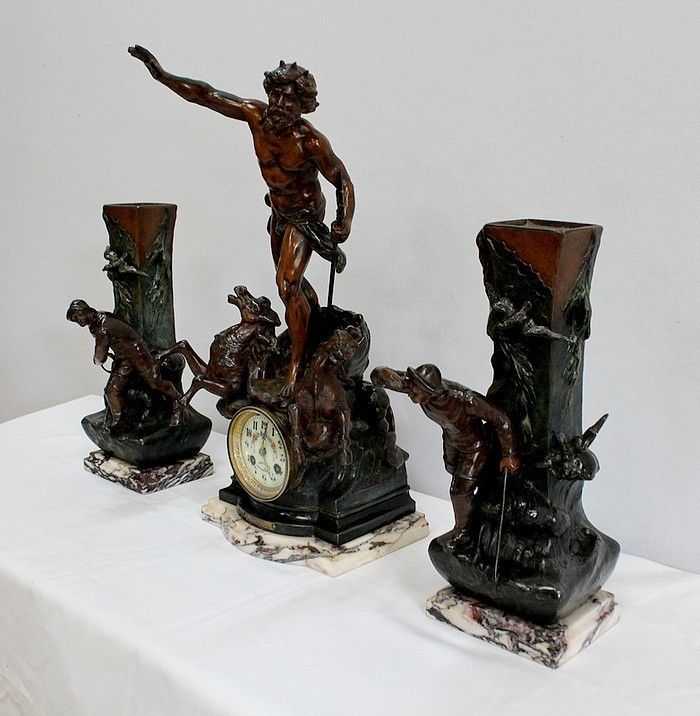 3 Piece Spelter Fireplace Set, Early 20th Century photo for sale