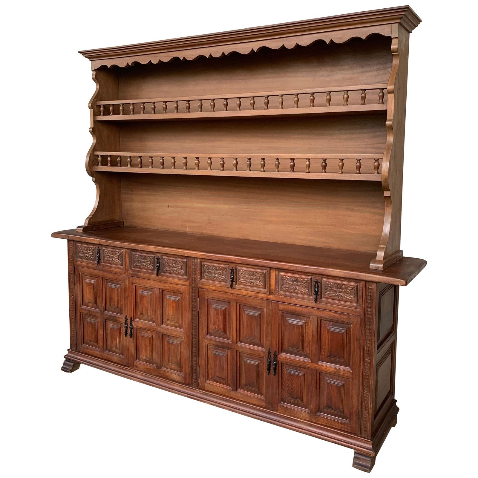 Early 20th Large Stepback Cupboard With Four Drawers And Doors