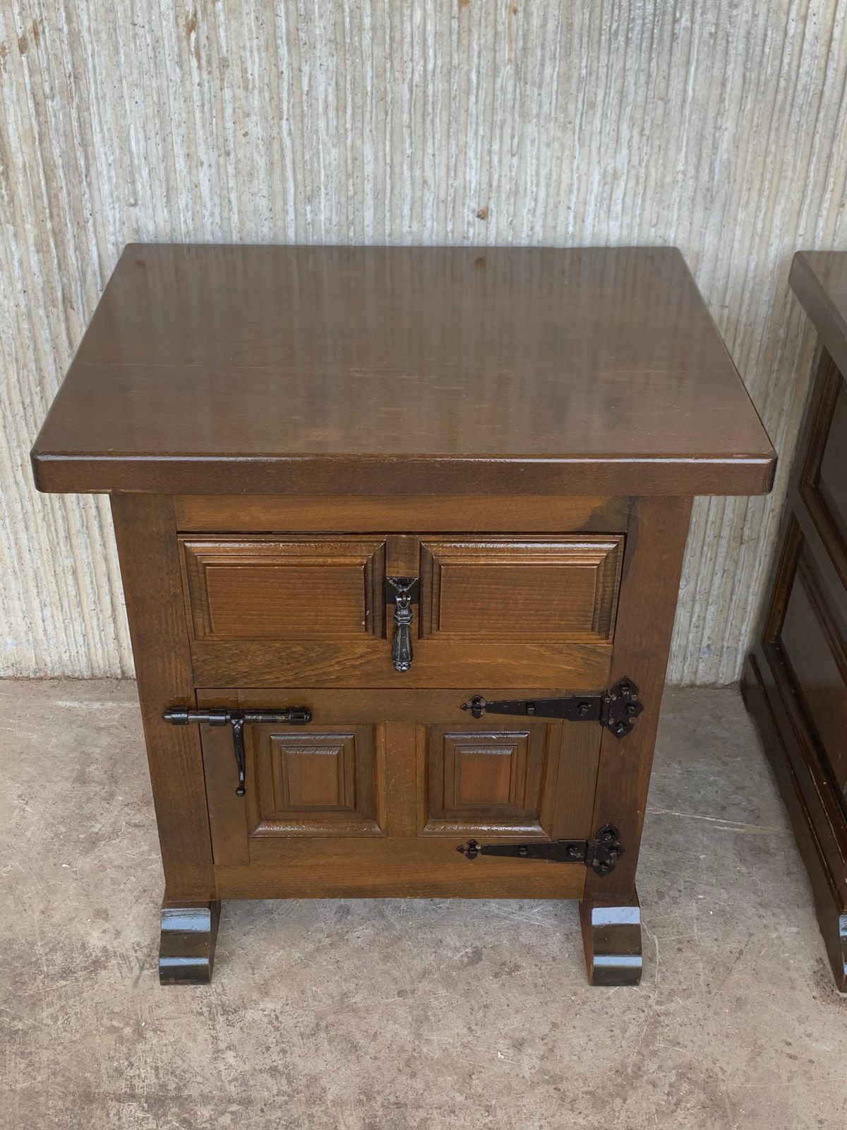 20th Pair Of Spanish Nightstands With One Drawers, Door And Iron Hardware photo Furniture