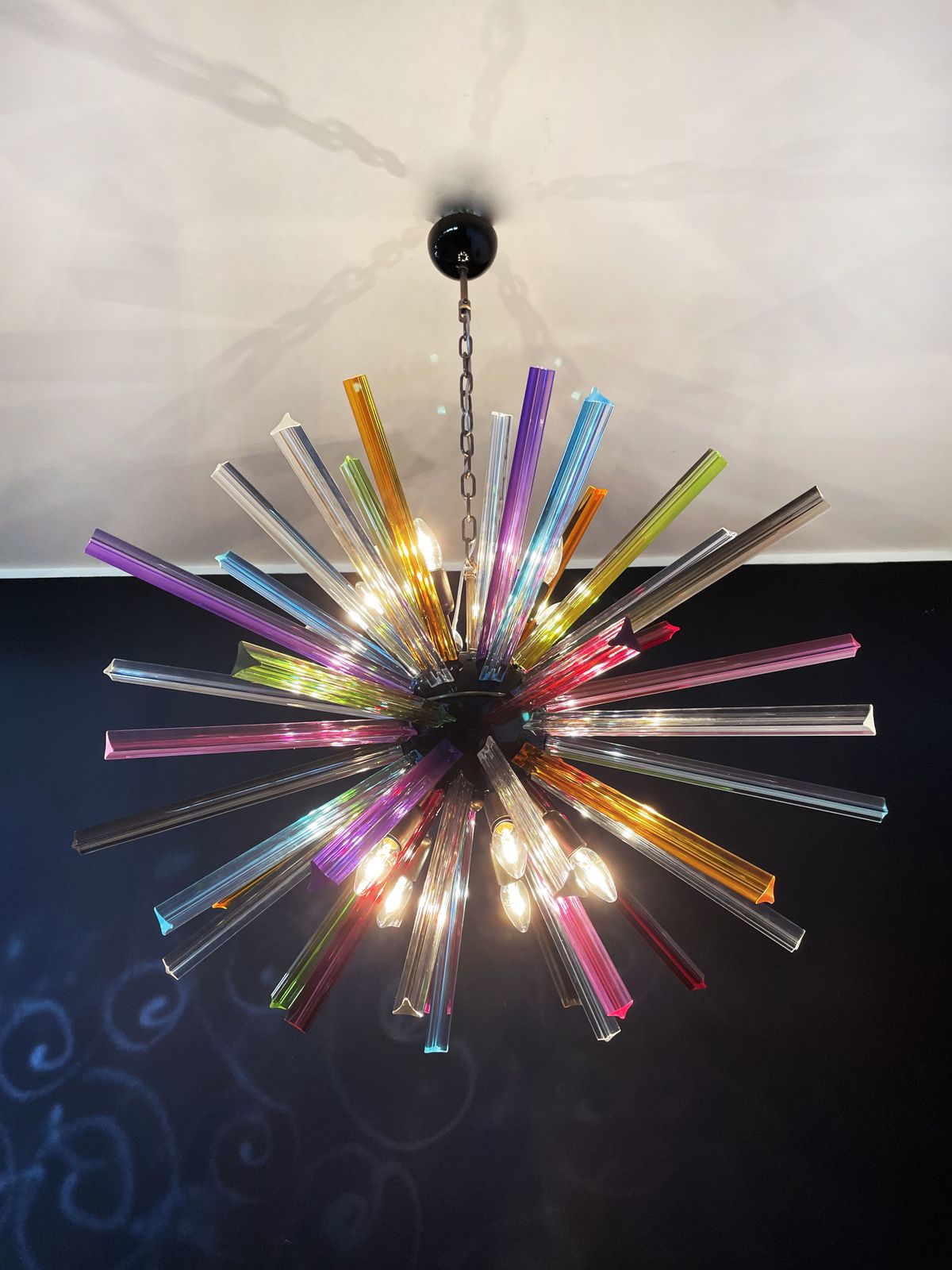 Crystal Prism Sputnik Chandeliers 50 Multicolored Prisms Italiy Murano Chandelier photo vintage