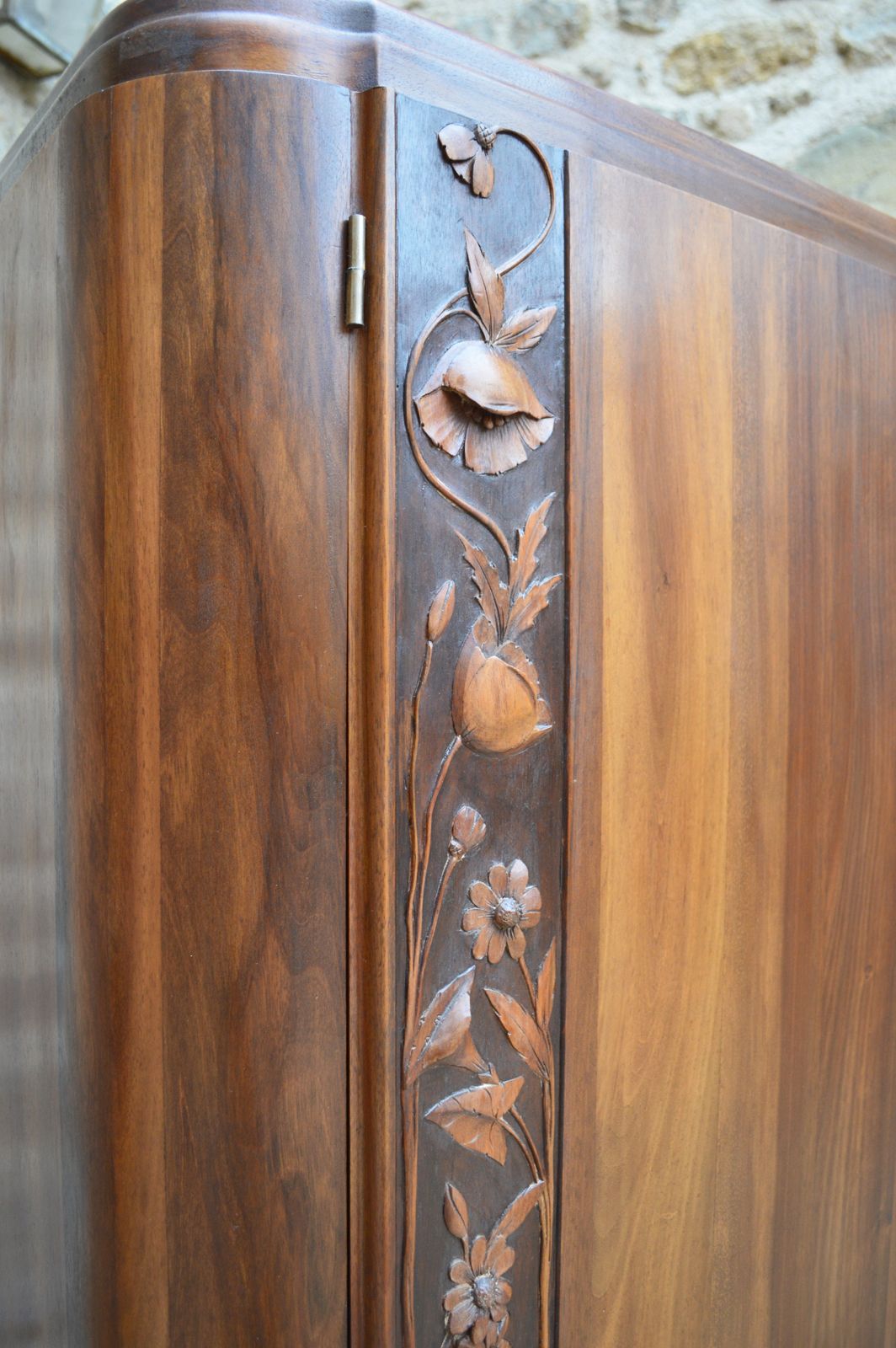 French Art Deco Bedroom Set In Solid Carved Wood, Blooming Shrubs Theme photo vinterior