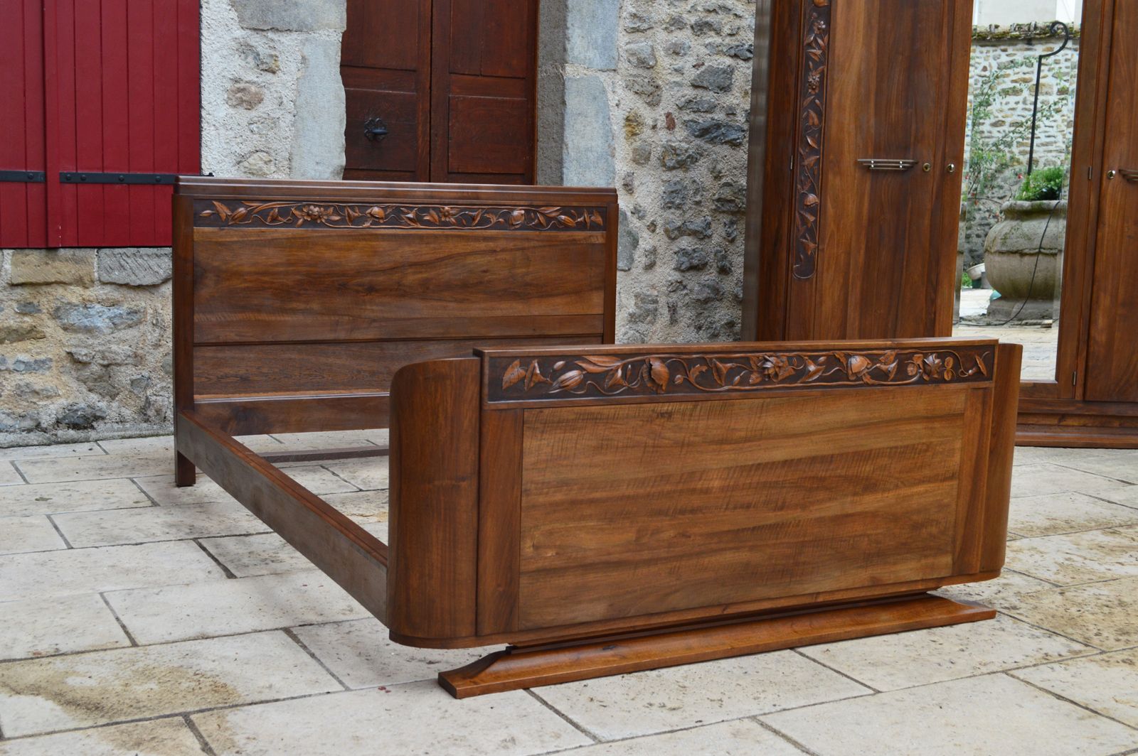 Furniture French Art Deco Bedroom Set In Solid Carved Wood, Blooming Shrubs Theme photo