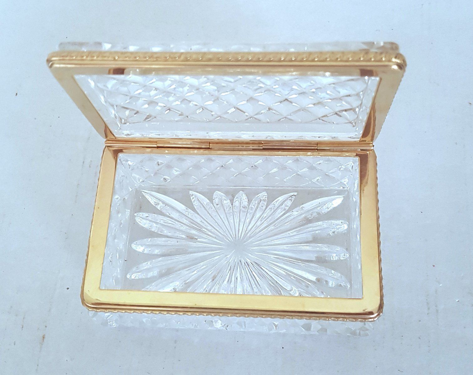 Gilded Honeycomb Glass Lidded Box, 1920s photo for sale