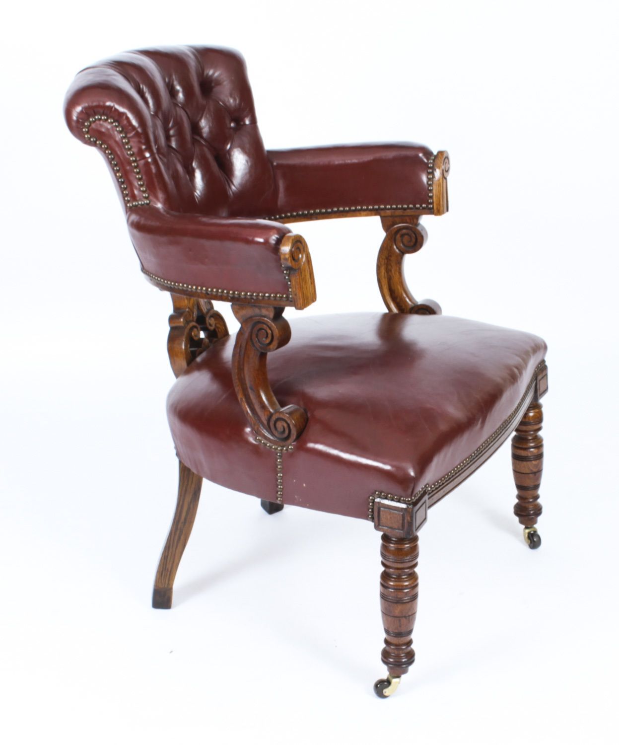 Victorian Oak Leather Desk Chair Tub Chair C.1880 photo furniture