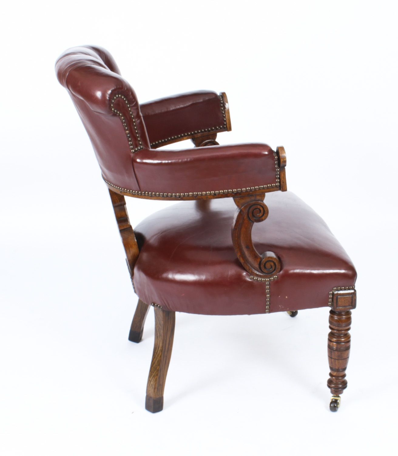 Victorian Oak Leather Desk Chair Tub Chair C.1880 photo for sale