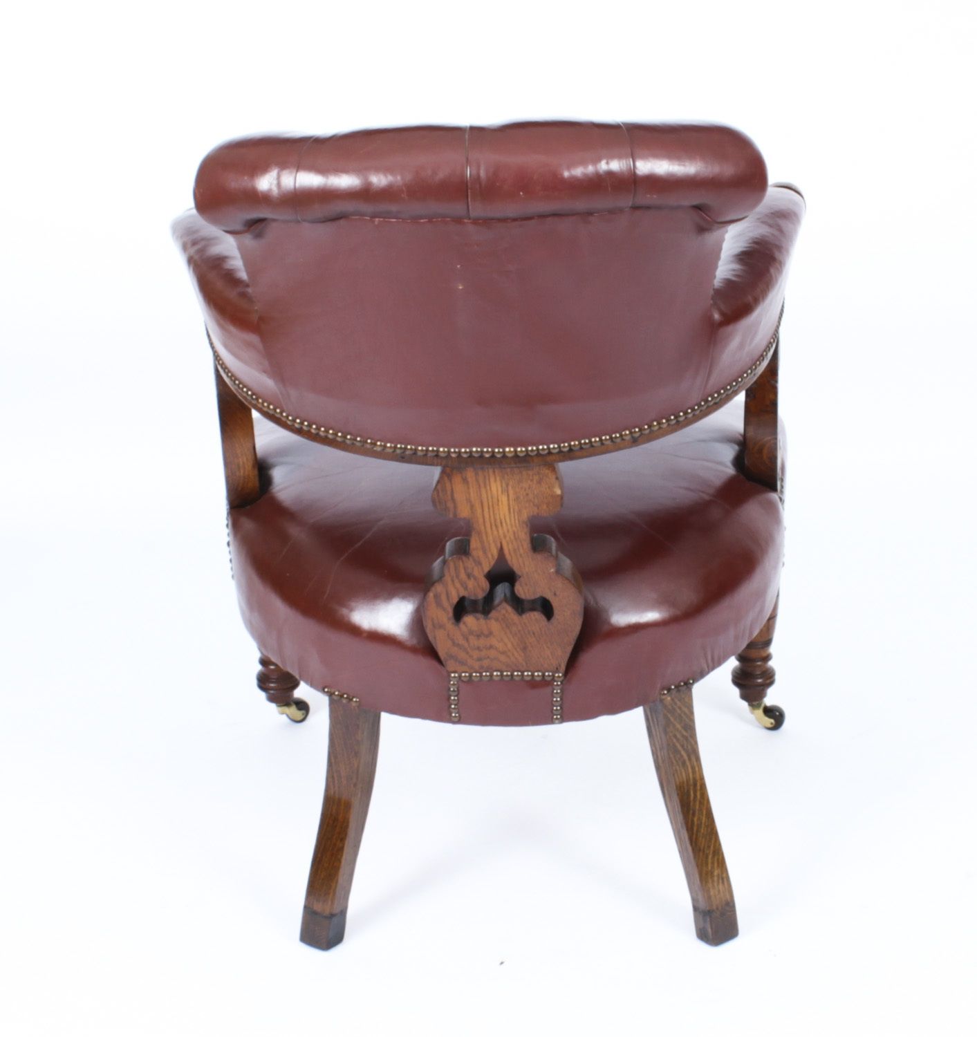 1750.0 Victorian Oak Leather Desk Chair Tub Chair C.1880 photo