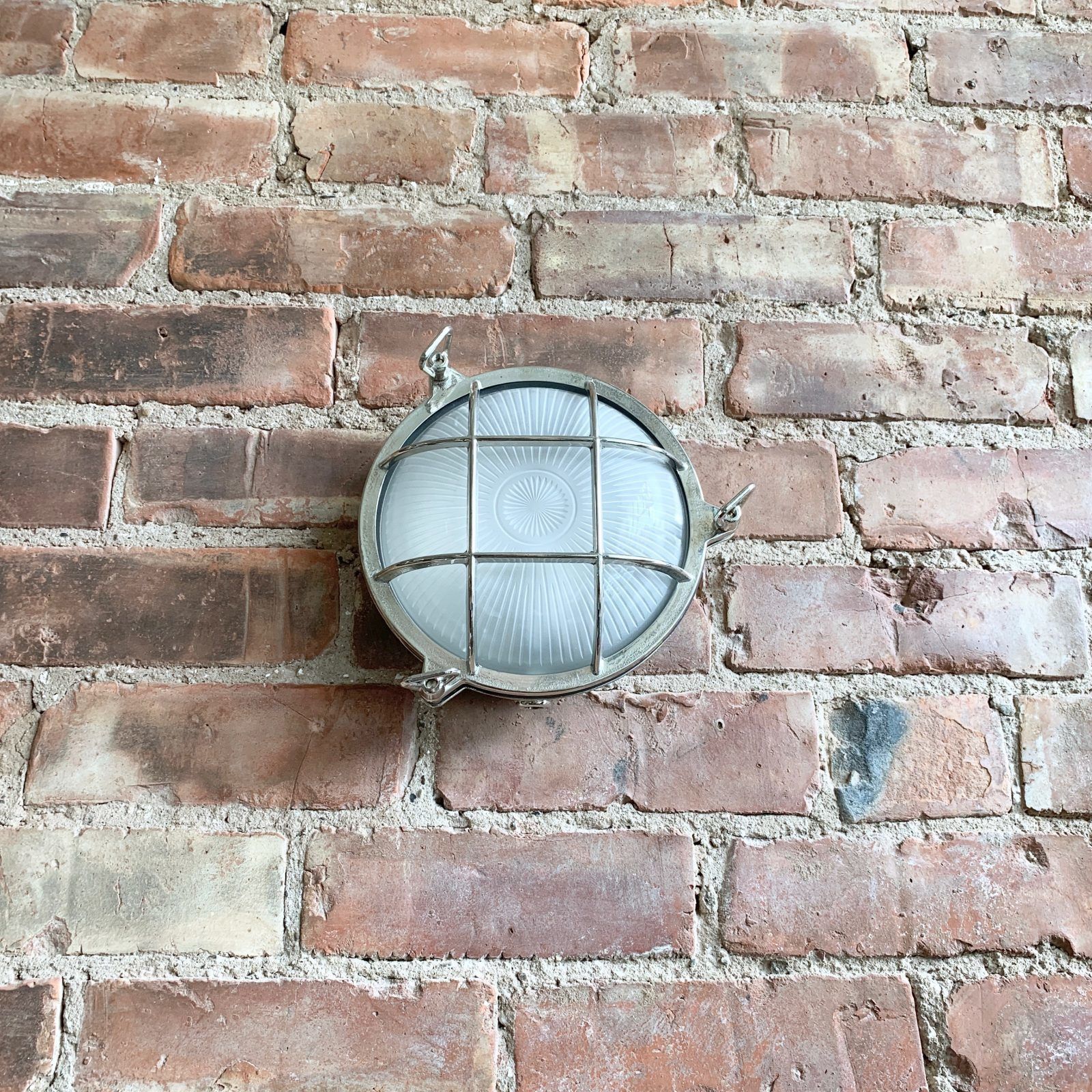 Contemporary Large Nickelled Brass Round Bulk Head Wall Light photo furniture