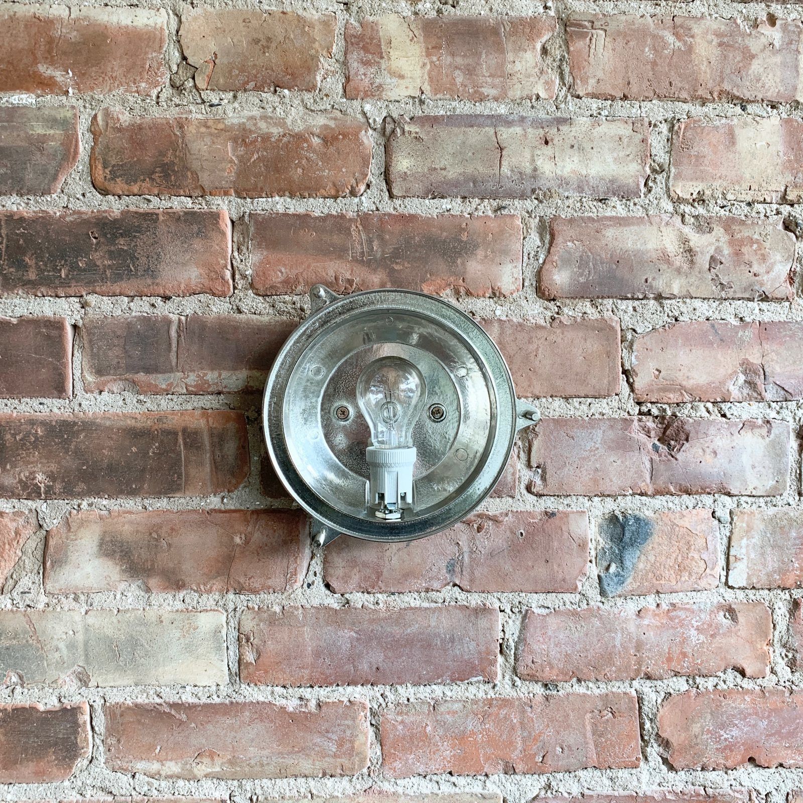 Contemporary Large Nickelled Brass Round Bulk Head Wall Light photo vinterior