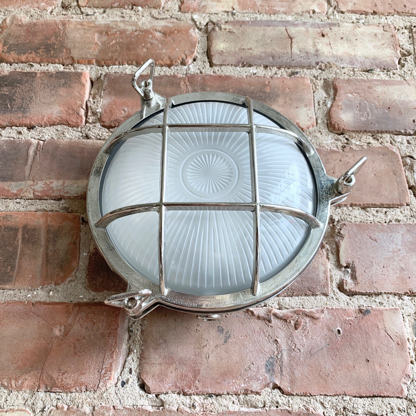 Contemporary Large Nickelled Brass Round Bulk Head Wall Light photo vintage