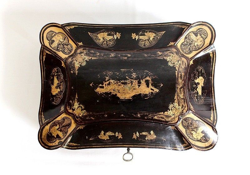 Important Asian Black Lacquered Wood Box, Napoleon III Period Mid 19th Century photo 770.44