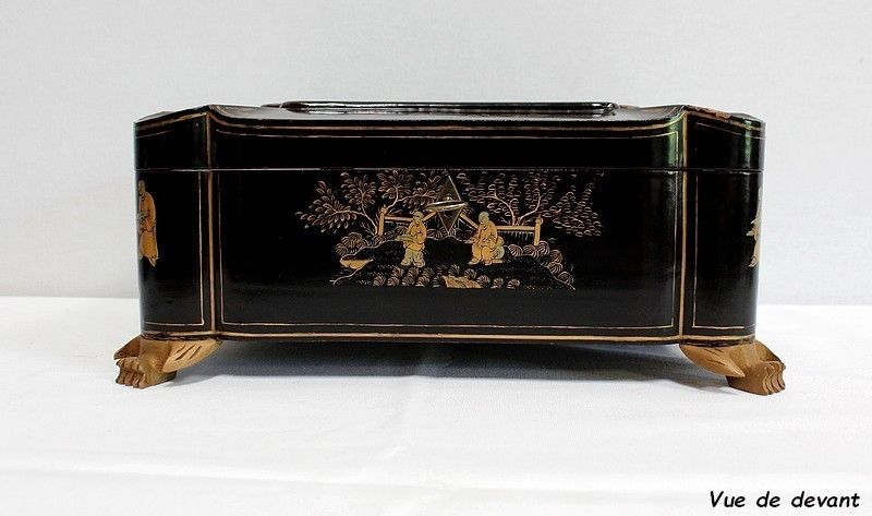 770.44 Important Asian Black Lacquered Wood Box, Napoleon III Period Mid 19th Century photo