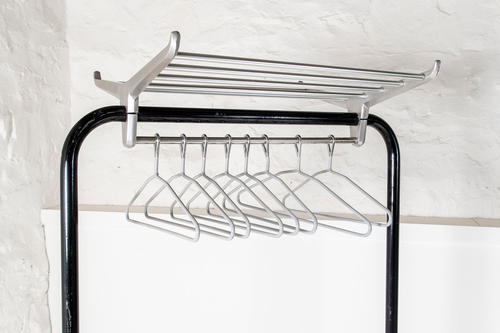 An Original Mid Century Hat And Coat Luggage Rack Hall Stand Clothes Rail By R W Bamforth & Co photo furniture