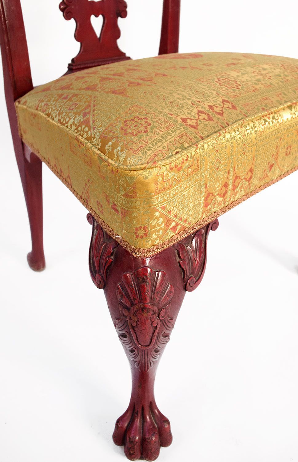 Pair Of Chippendale Style Chairs In Red Lacquered Wood, Circa 1880 photo buy