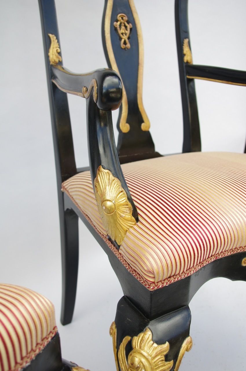 Pair Of Black And Gold Lacquered Wood Armchairs, 1970s photo 2109.0