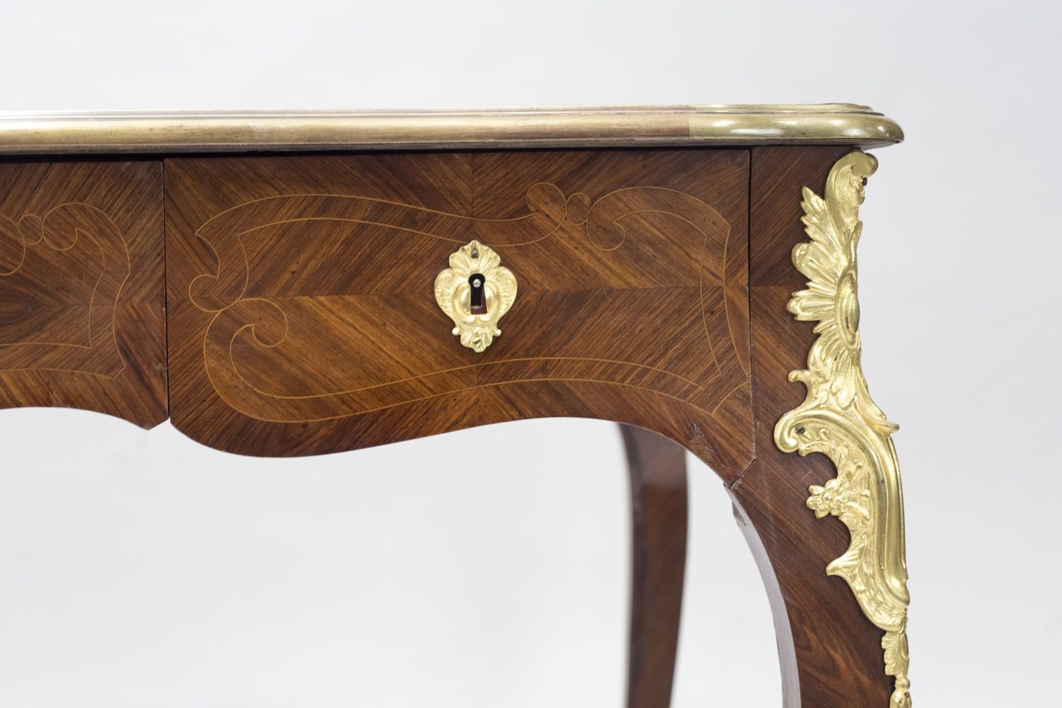 photo furniture Small Louis XV Style Flat Desk In Violet Wood Marquetry, Circa 1880