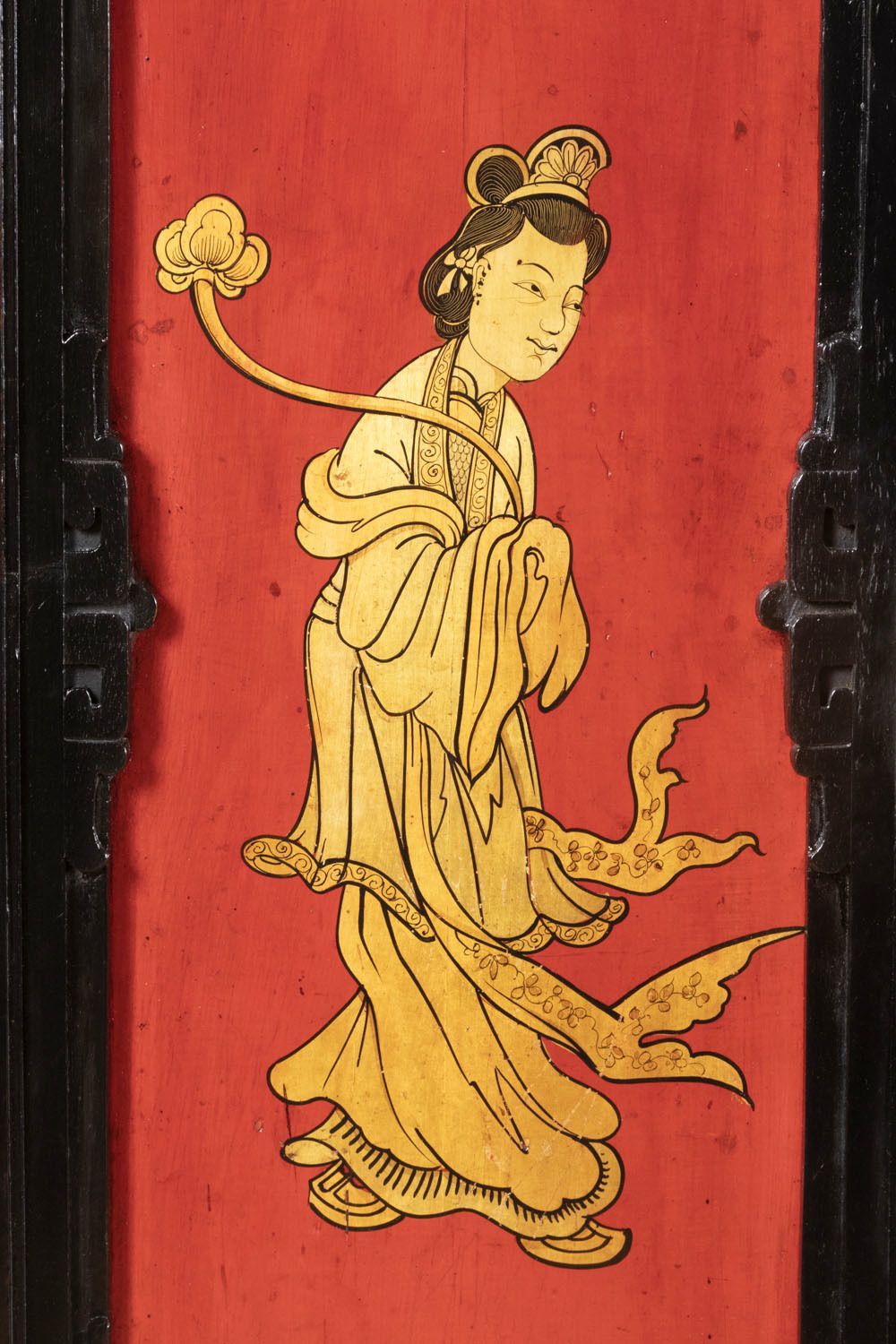photo for sale Large Chinese Support Cabinet In Black, Red And Gold Lacquered Wood, Circa 1880